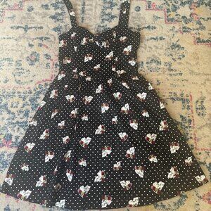 Hot Topic Skull Floral Crown Polka Dot Goth Rockabilly Fit and Flare Dress  XS